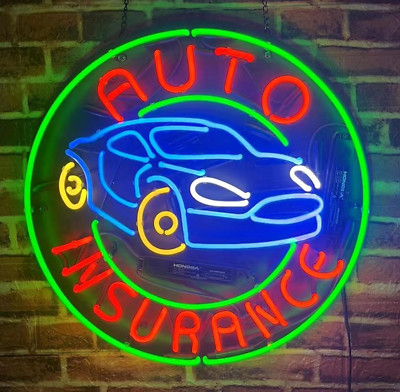 Auto Insurance Car Open Lamp Neon Light Sign 18x18 Garage Wall Window Decor