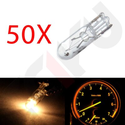 50Pcs White T5 Incandescent Dashboard Mini-Wedge Light Bulbs 73 74 T1.75 T1-3/4