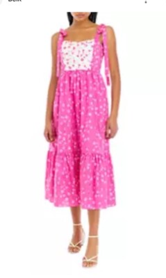 English Factory Floral Sweetheart Pink White Midi Dress Smocked L  Anthropologie | eBay