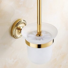 Gold Color Brass Toilet Brush Holder with Glass Cup Bathroom Accessories GD774