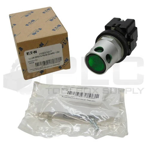 NEW EATON HT8GDGV7 Ser. A1 ILLUM GREEN PUSH BUTTON W/ GUARD 120V
