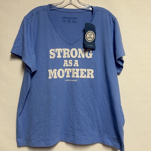 Life Is Good Strong As A Mother Crusher Vee T-Shirt Damen XL Kornblumenblau Neu mit Etikett - Bild 2 von 9