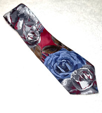 Cotler Tie Mens Silk Blend Necktie Watercolor Floral Made in USA 56"x 4" Vintage