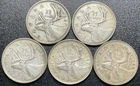 2 1937/1939/1942/1943 Canada 25 Cents Coins /King George / Silver /