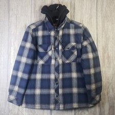 Vintage 90s Boston Traders blue hooded flannel shirt jacket quilted lining
