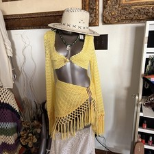Fashion Nova Don t Be Jealous Crochet Skirt Set In Yellow Size S NWT