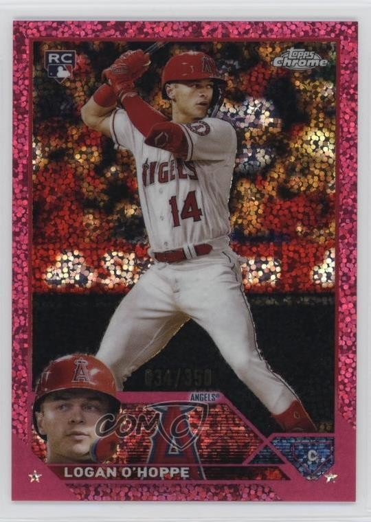 2023 Topps Chrome Magenta Speckle Refractor 34/350 Logan O'Hoppe #188 0nr3