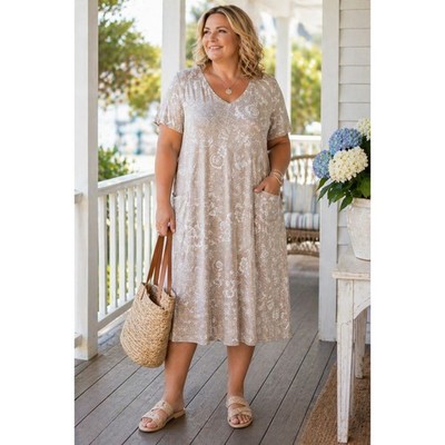 beige floral midi dress Cream Floral Print Midi Dress – Mint Velvet main image 1