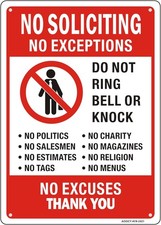 Large No Soliciting Sign for Front Door  House, 10x14 inch, Metal Aluminum Rust