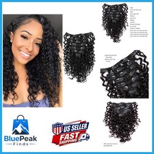 Anrosa Water Wave Clip In Hair Extensions Human Hair Natural Black 1B Double