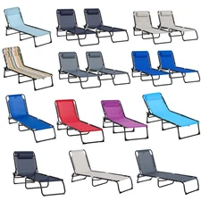 Outsunny Folding Beach Chair Chaise Lounge 4 Adjustable Positions