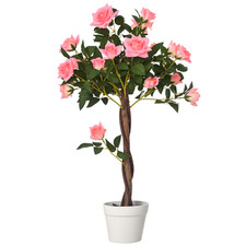 Image of Outsunny 90cm Artificial Rose Tree, Fake Decorative Plant, Pink
