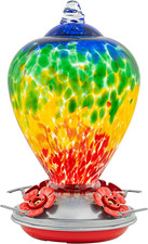 Hummingbird Feeders, 34OZ Hand Blown Glass Hummingbird Feeder for Outdoors Hangi
