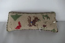 Antique embroidery pillow pin cushion animals & trees 3 1/2 by 8 inches