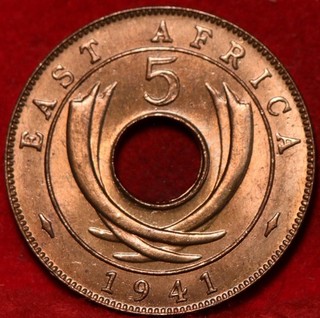 Uncirculated Red 1941 East Africa 5 Cents Foreign Coin