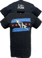 Return of CM Punk Blue Logo Black T-shirt