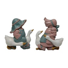 Vtg 1988 Burwood Products Boy Girl Geese Kitchy Wall Plaques Deco 2865-1B 2B MCM