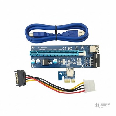 PCI-E 1x to 16x Powered GPU Riser Card Kit Version 006S - Neu - USB 3.0