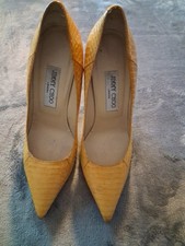 JIMMY CHOO Python Leather Canary Yellow Leather Pointed Toe Pumps Sz 37.5