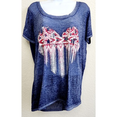 Arizona Jean Blue Graphic Americana Heart Logo Top XXL Lightweight Soft Stretch