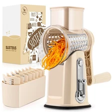SUSTEAS Rotary Cheese Grater with Handle - Vegetable Shredder with 5 Well-des...
