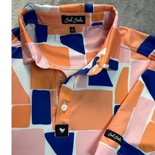 Bad Birdie Men's L Geometric Print Short Sleeve Golf Polo Shirt Stretch