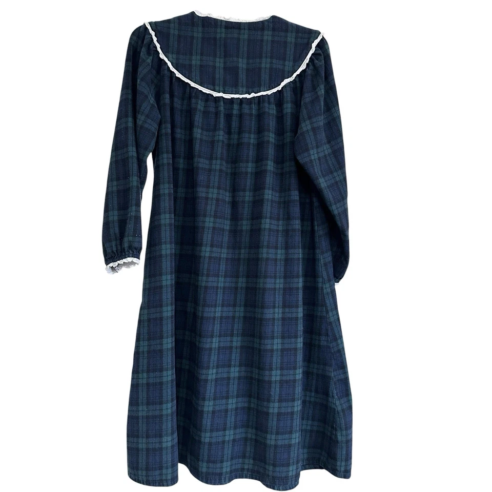 Lanz of Salzburg Nightgown S Green Navy Plaid Flannel Grandmacore Cottagecore - Image 2 of 4