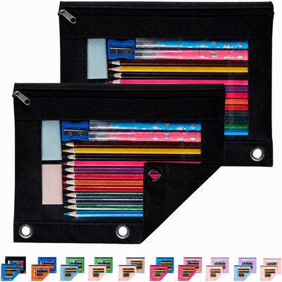 Sooez Pencil Pouch for 3 Ring Binder, 2 Pack Binder Pencil Pouch