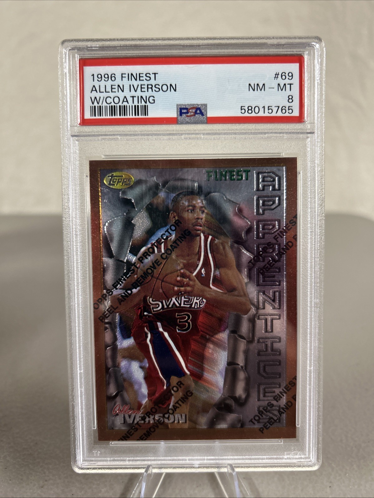 1996 TOPPS FINEST #69 ALLEN IVERSON RC W/coating PSA 8 Rookie 76ers Sixers HOF