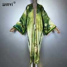 High-Quality Double-Sided Print Abaya Dubai Luxury Dress Beach Wear Boho Cardiga