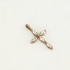 14K Yellow Gold Clear CZ Religious Cross Small Dainty Pendant