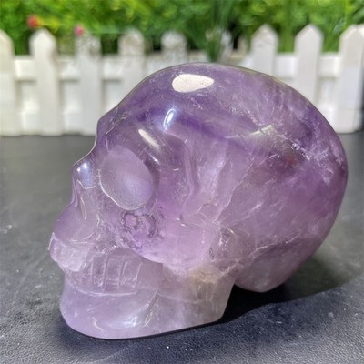 0.9LB 3.1'' Natural A+ Amethyst Skull Crystal Quartz Carving Reiki Decoration