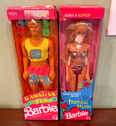 Vintage Mattel Tropical Splash Barbie & Hawaiian Ken lot of 2 dolls