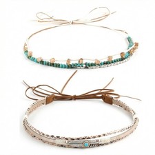 2 Pack Cowboy Hat Bands for Women Men,Western Turquoise Beaded Hats Band  Boho