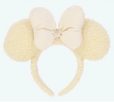 Tokyo Disney Resort Off-White Fluffy Sherpa Minnie Ear Headband NEW *Ships Free*