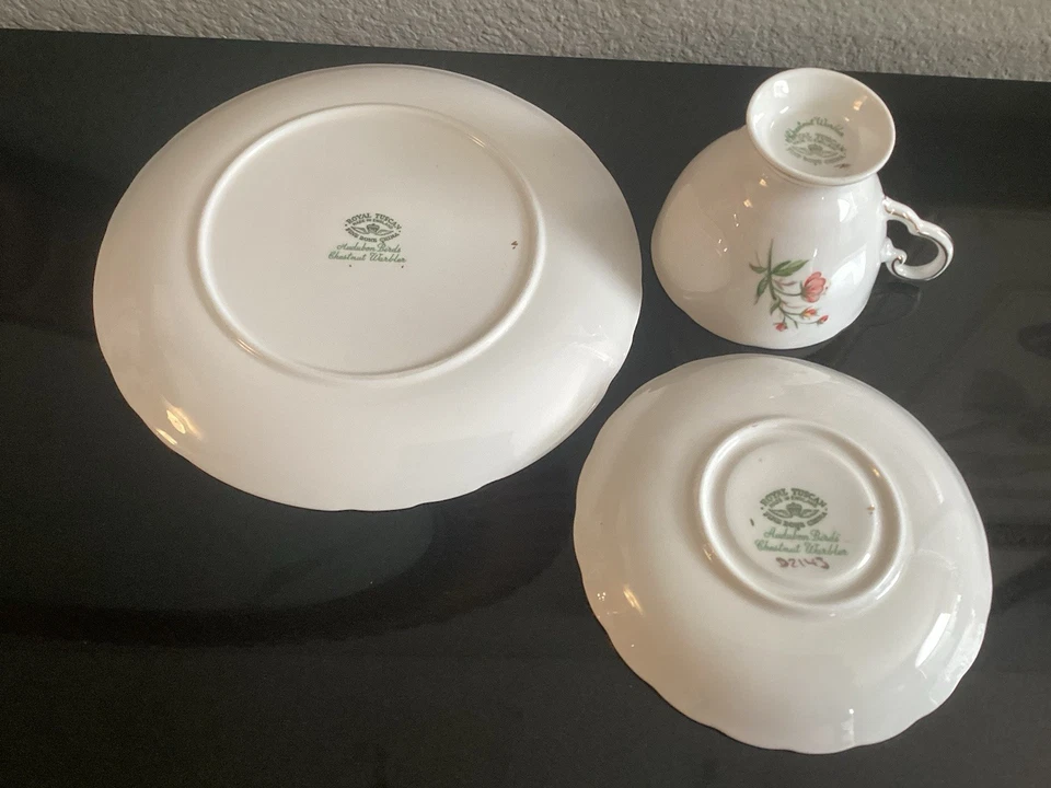 Juego de taza/platillo/plato Royal Tuscan English Fine Bone China Audubon Birds para 8 Foto 4 de 4