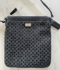 Coach Black Signature Swingpack Crossbody Bag Purse w/ Adjustable Leather Strap
