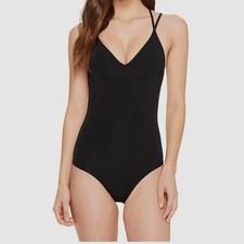 New 265 Jets Women's Black Sheer Stretch V-Neck Tank One-Piece Swimsuit Size 12