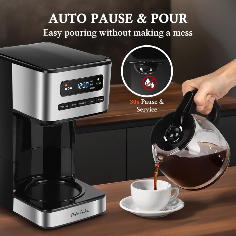 Programmable 12 Cup Hot and Iced Coffee Maker with 4 Brew Strength LED Display