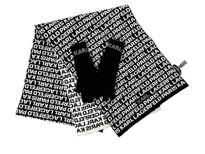 Karl Lagerfeld Paris Knit Wide Logo Wrap Reversible Scarf & Gloves