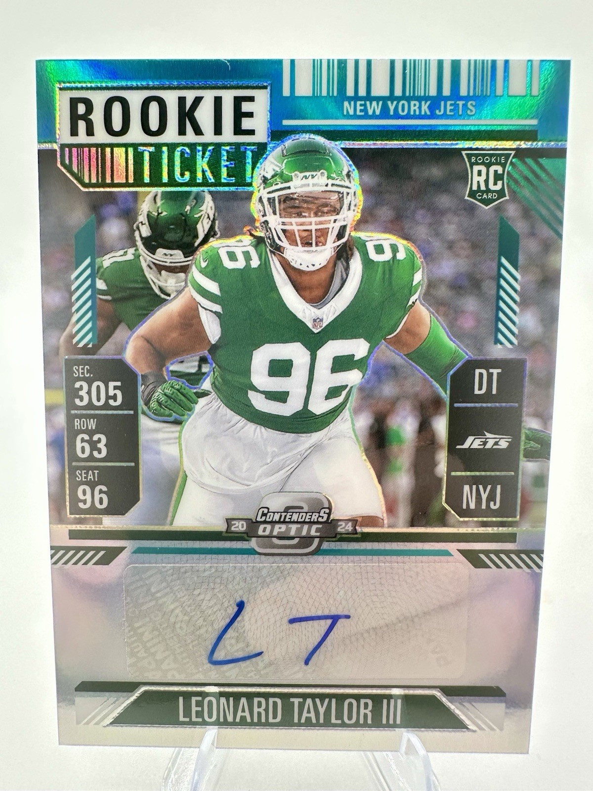 2024 Panini Contenders Optic 82/99 Leonard Taylor III Teal Rookie Ticket Auto NM