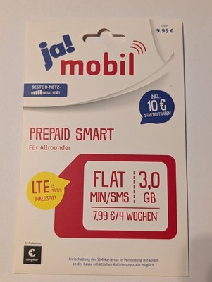 ja! mobil (Congstar) Prepaid Smart Micro-/Nano-/Mini SIM mit Startguthaben