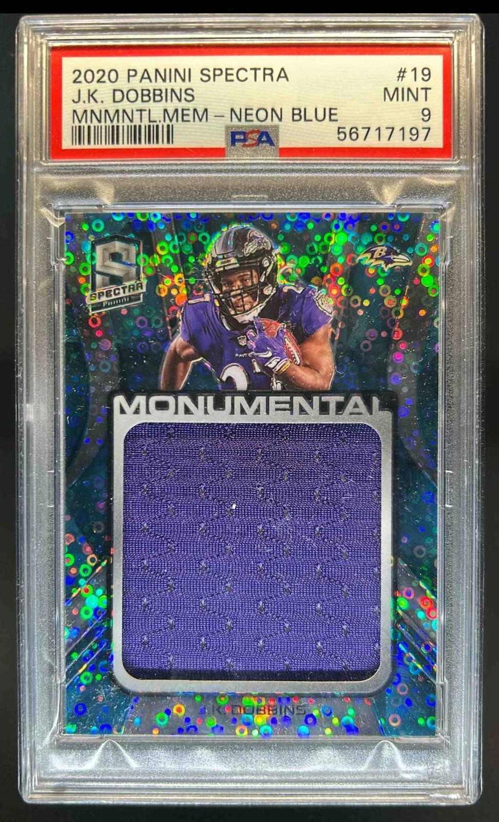 JK Dobbins Panini Spectra Monumental Memorabilia #19 Neon Blue
