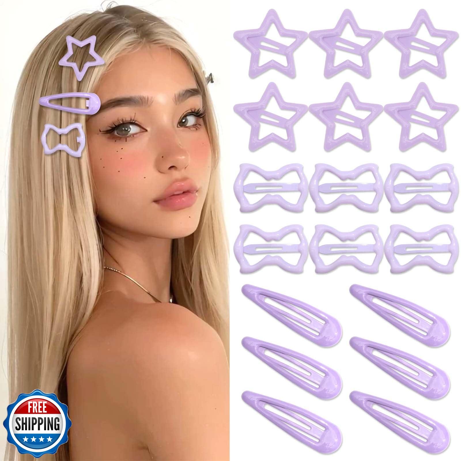 STGDAK 18 PCS Purple Star Snap Hair Clips Metal Barrettes For Women