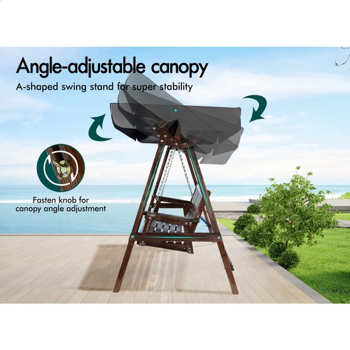 ALFORDSON Swing Chair Outdoor Furniture Wooden Garden Patio Canopy Charcoal XL - Picture 7 of 12