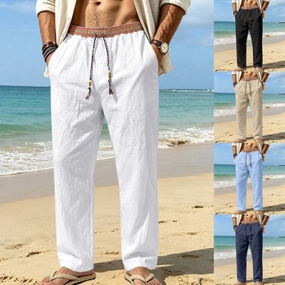 Herren Leinen Freizeithose 95% Leinen 5% Elasthan gerade lockere Passform Vier Jahreszeiten