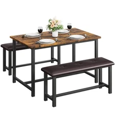 Dining Table Set with Two Upholstered Benches Kitchen Table Set for 4 Persons