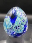 2.5" MADE IN MURANO ITALY Glass Millefiori Egg Shaped Paperweight Blue Authentic