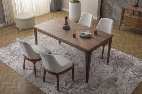 Esszimmergarnitur Brauner Esstisch LuxuriöSe WeißE 6X PolsterstüHle 7Tlg-image