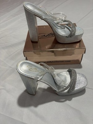 Unbranded Silver And Rhinestone Platform Heels Size 7.5